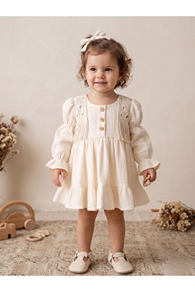 Cherrys Bebek Ethnic Embroidered and Tasseled Muslin Children's Dress