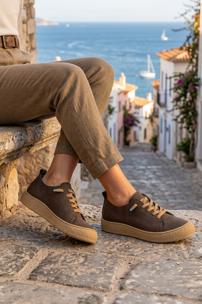 Erkan Saçmacı Nexus Brown Γνήσιο δέρμα μοσχαριού με στρογγυλή μύτη και λαστιχ...