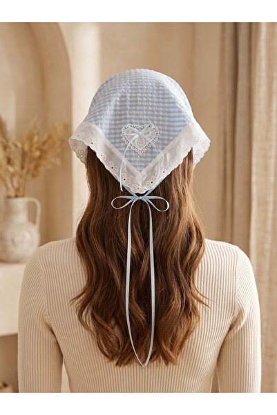 Katia&Bony Δαντελωτή μπαντάνα σε σχήμα κορώνας με καρό σχέδιο, μπλε