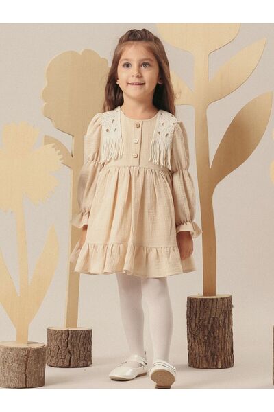 Cherrys Bebek Ethnic Embroidered and Tasseled Muslin Children's Dress