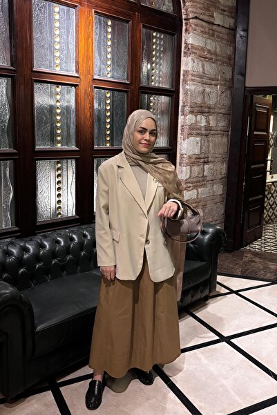 JESSE STORY Γυναικεία Ταν Φούστα Τεσεττούρ με Λεπτομέρεια Ραφής από Ποπλίνα Κ...