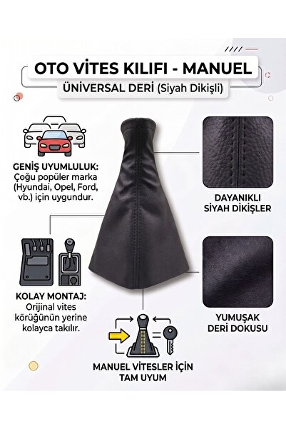PinaWorld Oto Vites Kılıfı Deri Manuel Vitesler İçin - Tüm Araçlara Uygun Üni...