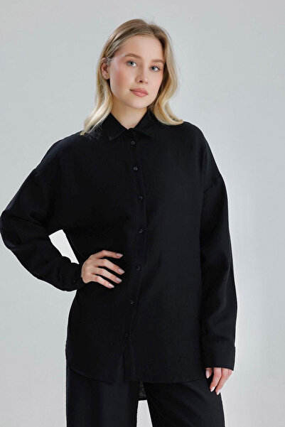 Manche قميص كبير الحجم من الموسلين القطني 100% قابل للغسل - أسود |   MKS16503...