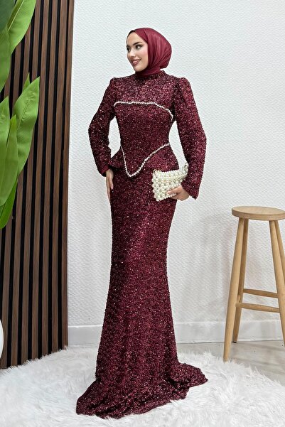 Lamia Giyim Florence Parla Abiye Bordo