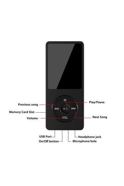 Tastech 1049MP 8GB Hafıza Kartı Hediyeli Ekranlı Mp3 Çalar Dahili Hoparlör Fm Radyo Bluetooth Müzik Çalar