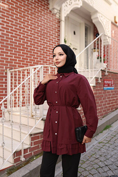 TATULA Belden Bağlamalı ve Fırfır Detaylı Düğmeli Tunik