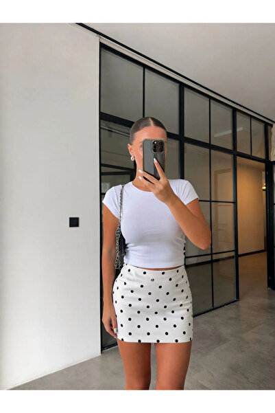 Eka Γυναικεία λευκή φούστα σορτς με φερμουάρ 10830