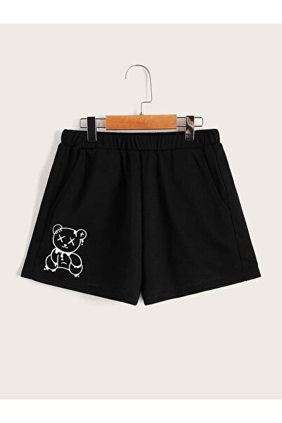 CLASSY.MODA Μαύρο σορτς με στάμπα, άνετη εφαρμογή, ελαστική μέση, καθημερινό ...