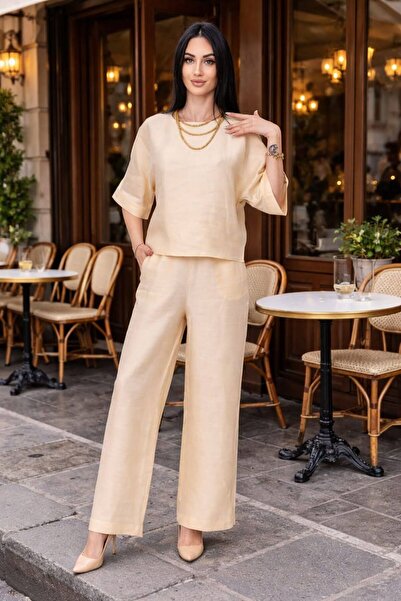 AYHAN Σετ δύο τεμαχίων Lyceel από λινό με κρεμαστό κόσμημα και πλαϊνές τσέπες