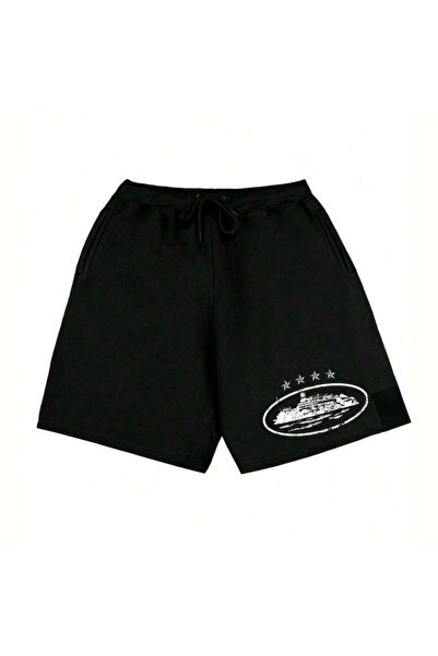 CLASSY.MODA Μαύρο σορτς με στάμπα, άνετη εφαρμογή, ελαστική μέση, καθημερινό ...