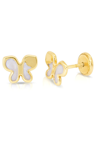 BEBEGOLD Cercei fluture din aur de 14K cu sidef