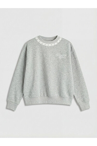 LC Waikiki Peak New Season Lace Detailed Girls' Thick Sweatshirt