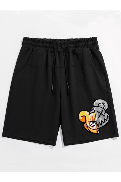 CLASSY.MODA Μαύρο σορτς με στάμπα, άνετη εφαρμογή, ελαστική μέση, καθημερινό ...