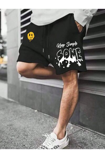 CLASSY.MODA Μαύρο σορτς με στάμπα, άνετη εφαρμογή, ελαστική μέση, καθημερινό ...