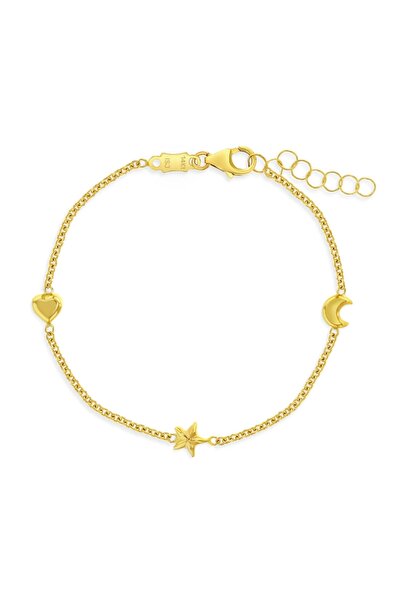 BEBEGOLD Brățară din aur de 14K pentru copii – Model Inimă, Lună și Stea