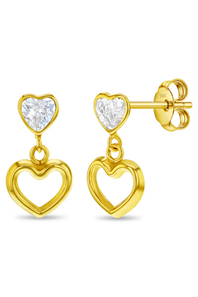BEBEGOLD Σκουλαρίκια από χρυσό 14Κ για εφήβους, κρεμαστά σε σχήμα καρδιάς με ...