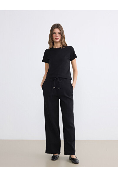 LC Waikiki Nevavm Women's Wide Leg Muslin Trousers with Elastic Waist and Con...
