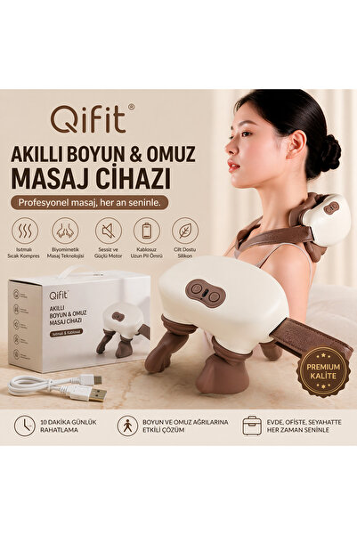 Qifit Akıllı Boyun ve Omuz Masaj Aleti | Isıtmalı, Titreşimli, Kablosuz Ergon...