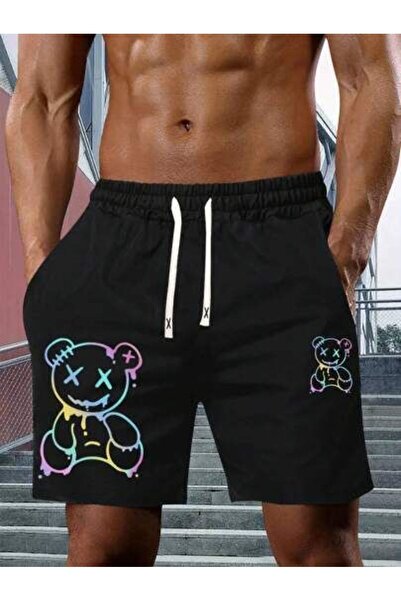 CLASSY.MODA Μαύρο σορτς με στάμπα, άνετη εφαρμογή, ελαστική μέση, καθημερινό ...