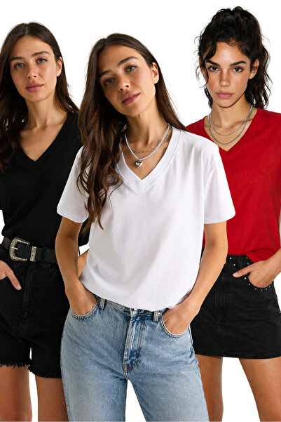 Bianco Lucci Γυναικείο μπλουζάκι από 100% οργανικό βαμβάκι με βαθύ V λαιμόκοψ...