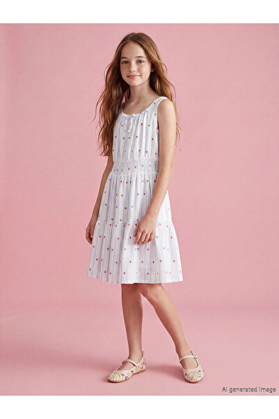 LC Waikiki Nevavm Square Collar Embroidered Girl's Dress with a Difference