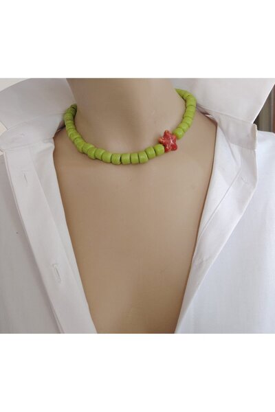 Sinem Şanlı Atelier Glass Bead Necklace with Green & Beige Color Options and ...