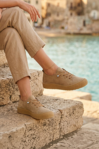 Erkan Saçmacı Nexus Beige Γνήσιο δέρμα μοσχαριού με στρογγυλή μύτη και λαστιχ...