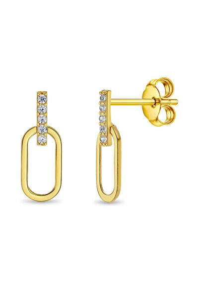 BEBEGOLD Σκουλαρίκια από χρυσό 14Κ για εφήβους, μοντέλο συνδετήρα με διαφανή ...