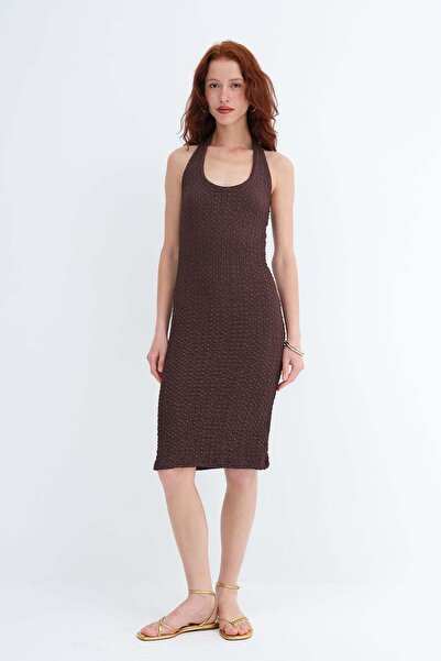Addax Textured Halter Neck Dress E0612