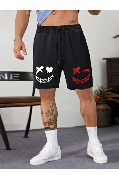 CLASSY.MODA Μαύρο σορτς με στάμπα, άνετη εφαρμογή, ελαστική μέση, καθημερινό ...