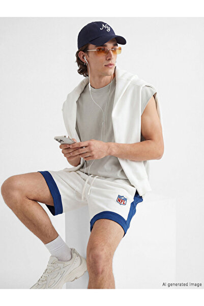 LC Waikiki Ecru Nfl Printed Men's Shorts