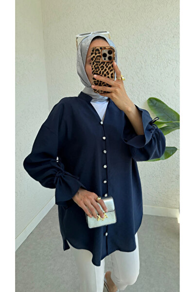 TATULA Tie-Back Sleeve and Relaxed Fit Shirt