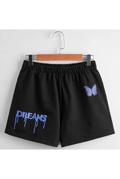 valeriae Μαύρο σορτς με στάμπα, άνετη εφαρμογή, ελαστική μέση, καθημερινό αθλ...