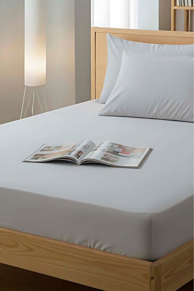 Rivaİstanbul Ανοιχτό γκρι βαμβακερό ελαστικό σεντόνι διπλό 160x200