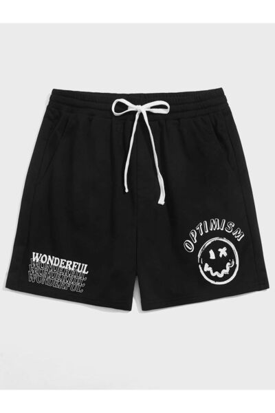 CLASSY.MODA Μαύρο σορτς με στάμπα, άνετη εφαρμογή, ελαστική μέση, καθημερινό ...