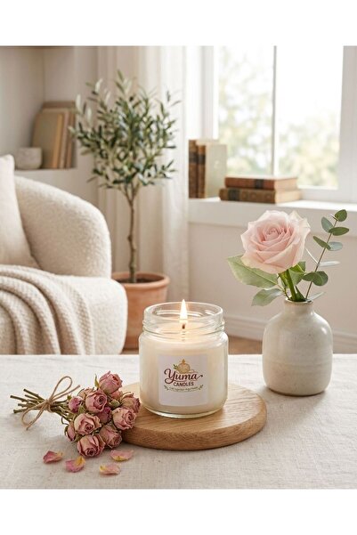 Gül Kokulu %100 Soya Wax 100cc Kapaklı Cam Kavanoz Mum