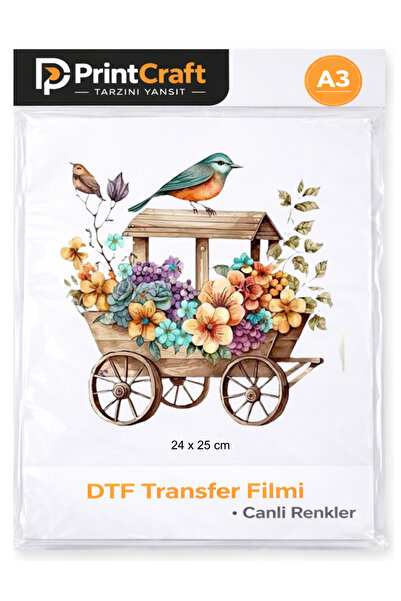 Palo Santo 24x25 cm Çiçekler ve Kuş Modeli Ütü ile Yapışan DTF Transfer Baskı...