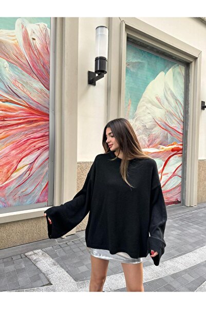 BellaVita Botuique Oversize Salaş Triko Kazak – Siyah