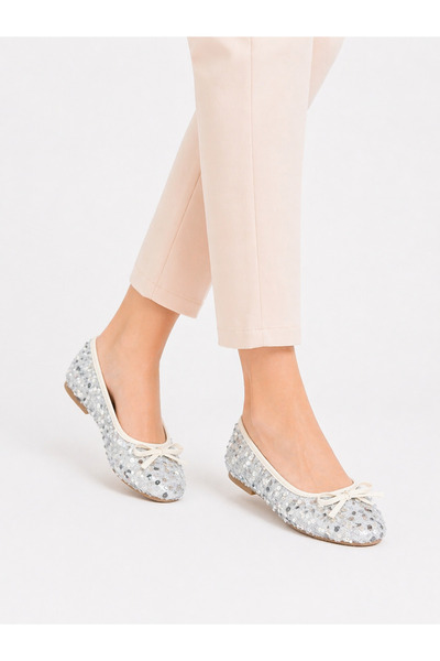 ModaMert Women's Gray Sequined Bowknot Ballerinas Daily Comfortable Stylish Useful Ballerinas