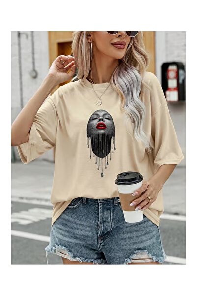 ZİYMO Γυναικείο Υπερμεγέθες Μπλουζάκι με Περλέ Λάμψη