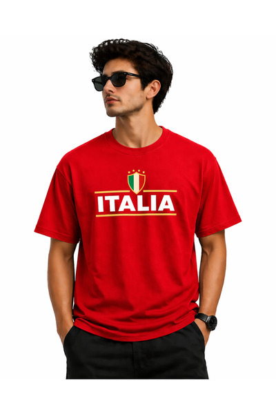 VODEXA Tricou oversize pentru bărbați, cu imprimeu ITALIA, 100% bumbac, croia...