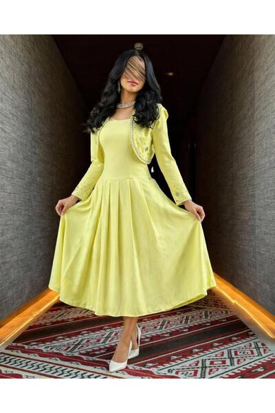 SAMEERAH STYLE Midi Dress with Short Jacket and Pearl Embroidery for Women