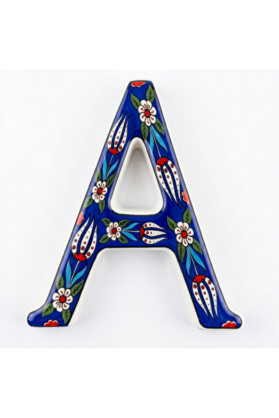 Personalized Decorative Ceramic Letter - Navy Blue Tulip Pattern - Vintage style