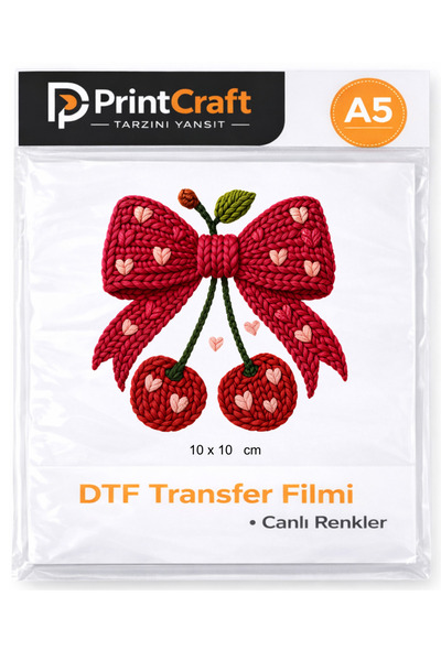 Palo Santo 10x10 cm Kırmızı Örgü Kiraz Modeli Ütü ile Yapışan DTF Transfer Ba...