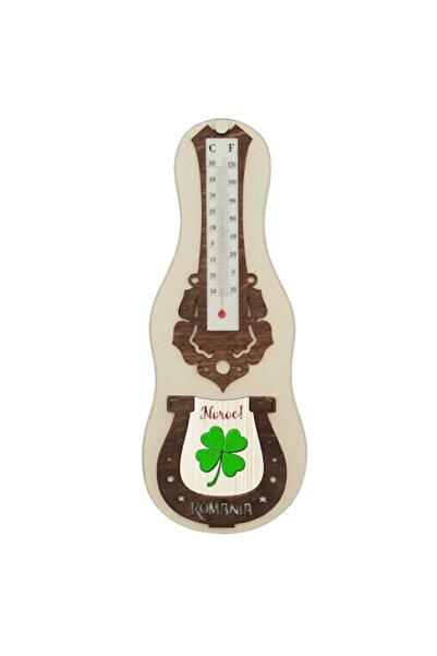 OEM Decorative Wooden Thermometer with Lucky Horseshoe and Four Leaf Clover 2...