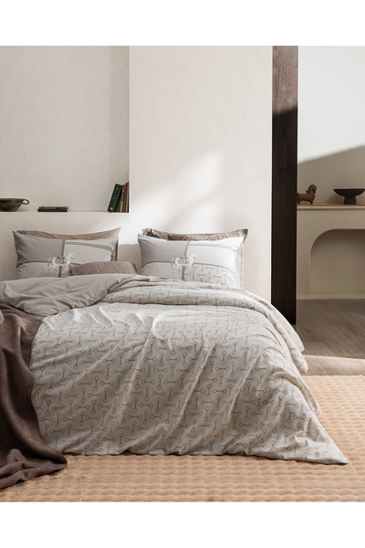 Madame Coco Σετ Παπλωματοθήκη Chandler από Βαμβάκι με Σχέδια - Μπεζ