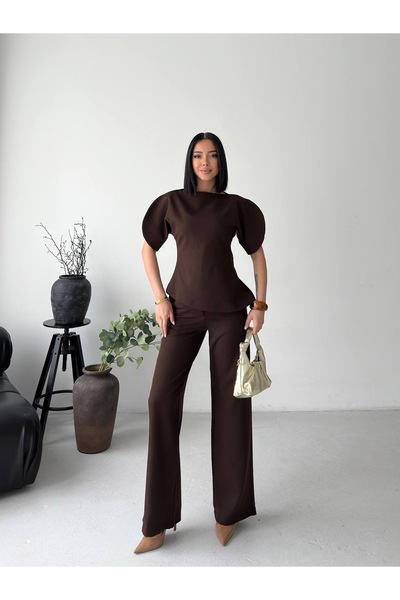 Paraf style Μοντέρνο Γυναικείο Σετ Παντελόνι με Μπλούζα με Μανίκια Μπαλόνι