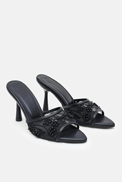 Cochines Μαύρα δαντελωτά γυναικεία παπούτσια με χάντρες και λεπτομέρειες, παν...