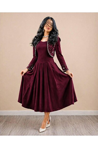 SAMEERAH STYLE Midi Dress with Short Jacket and Pearl Embroidery for Women