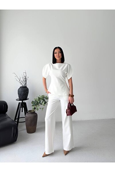 Paraf style Μοντέρνο Γυναικείο Σετ Παντελόνι με Μπλούζα με Μανίκια Μπαλόνι